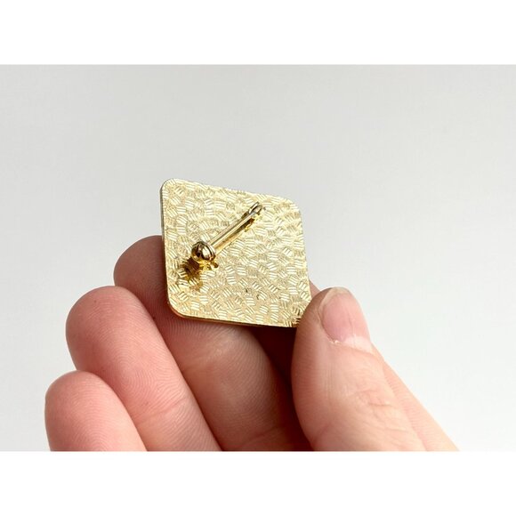 Enameled Pink & Orange Gold Toned Floral Vintage Costume Jewelry Brooch - Picture 7 of 8